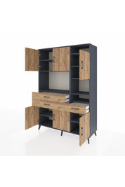 Hyperion Dolap 10 Raflı 3 Çekmeceli 6 Kapaklı 132x44x195 Antrasit-Çam/Çam