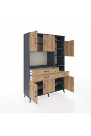 Hyperion Dolap 10 Raflı 3 Çekmeceli 6 Kapaklı 132x44x195 Antrasit-Çam/Çam