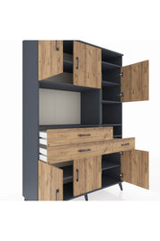 Hyperion Dolap 10 Raflı 3 Çekmeceli 6 Kapaklı 132x44x195 Antrasit-Çam/Çam
