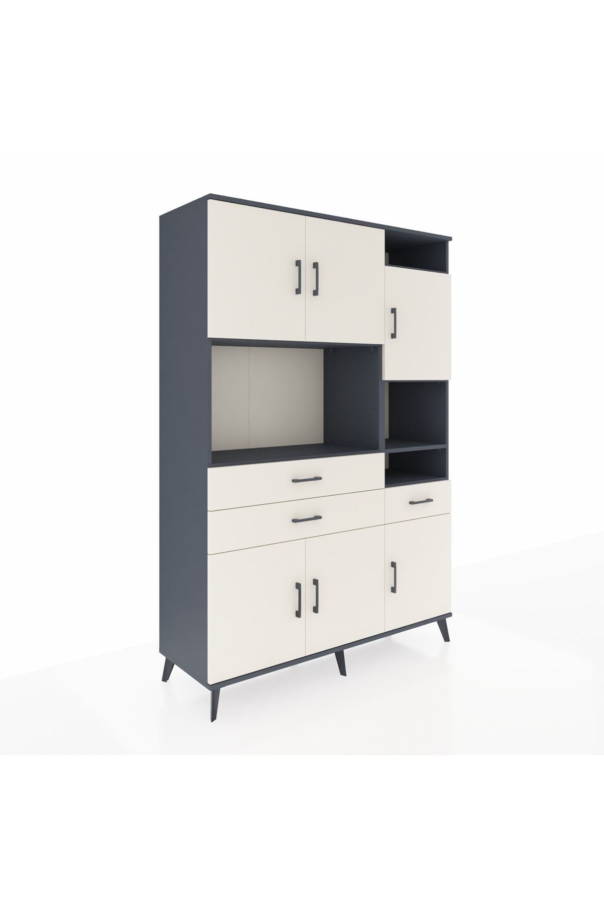 Hyperion Dolap 10 Raflı 3 Çekmeceli 6 Kapaklı 132x44x195 Antrasit-Aytaşı/Aytaşı