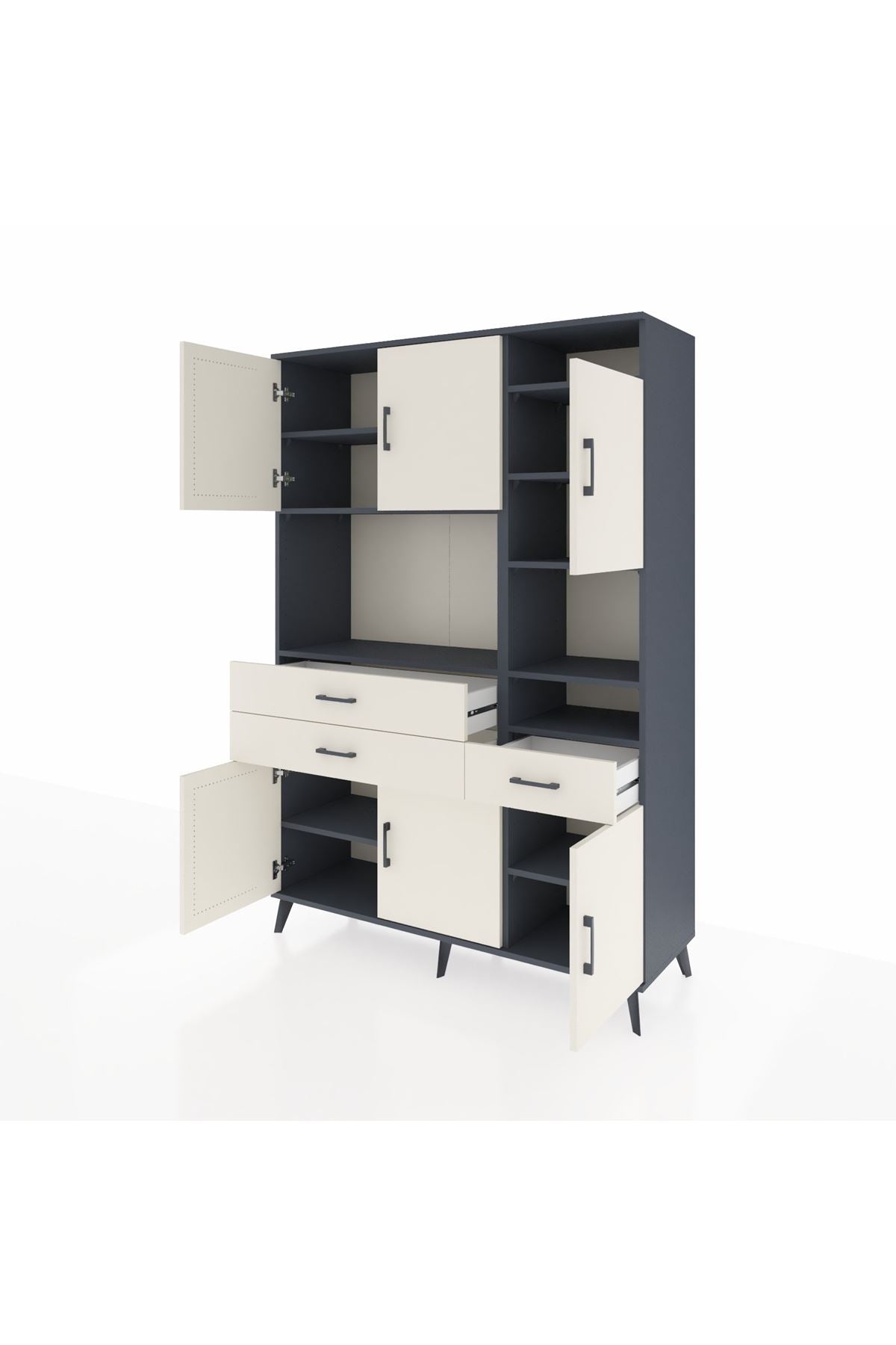 Hyperion Dolap 10 Raflı 3 Çekmeceli 6 Kapaklı 132x44x195 Antrasit-Aytaşı/Aytaşı