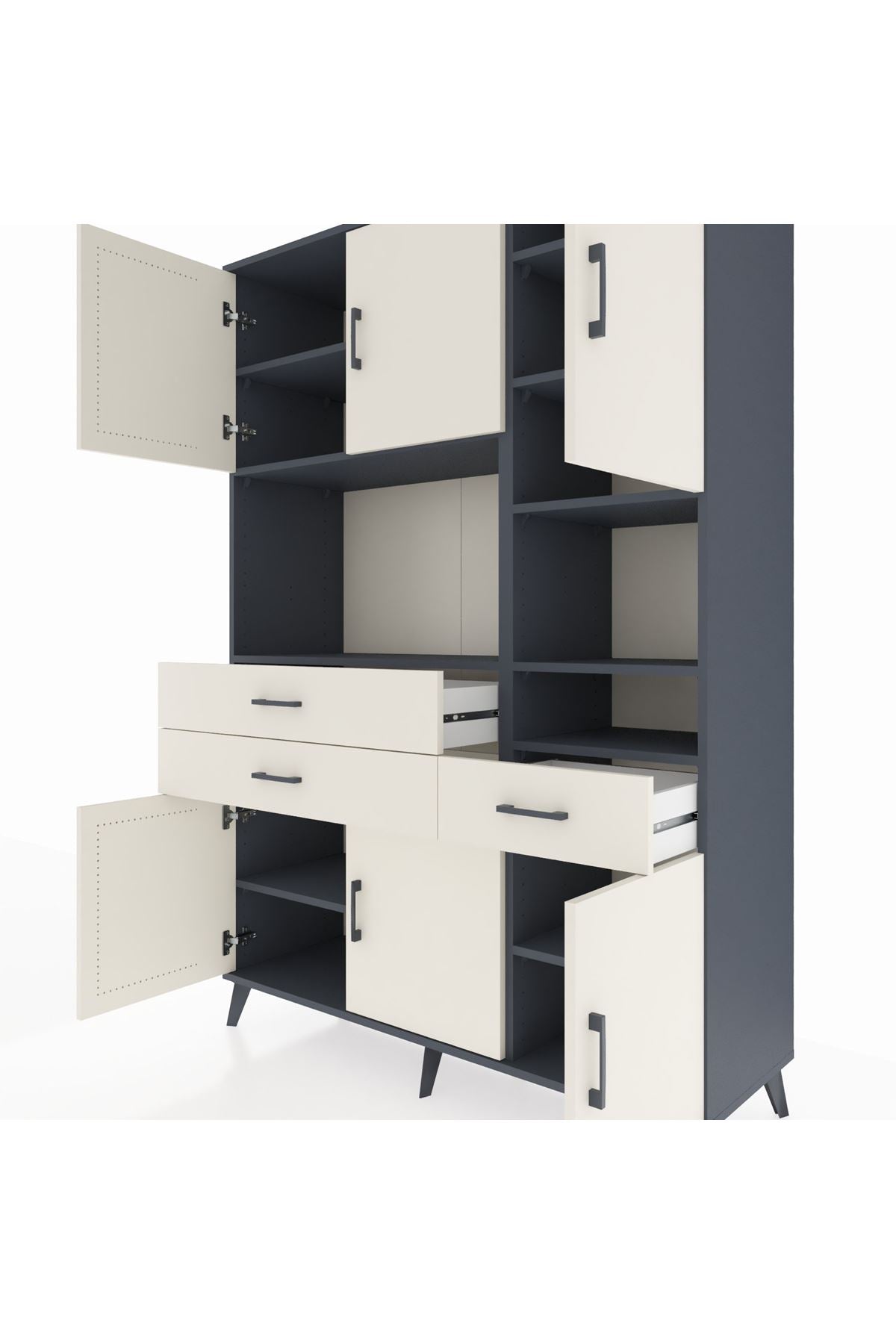 Hyperion Dolap 10 Raflı 3 Çekmeceli 6 Kapaklı 132x44x195 Antrasit-Aytaşı/Aytaşı
