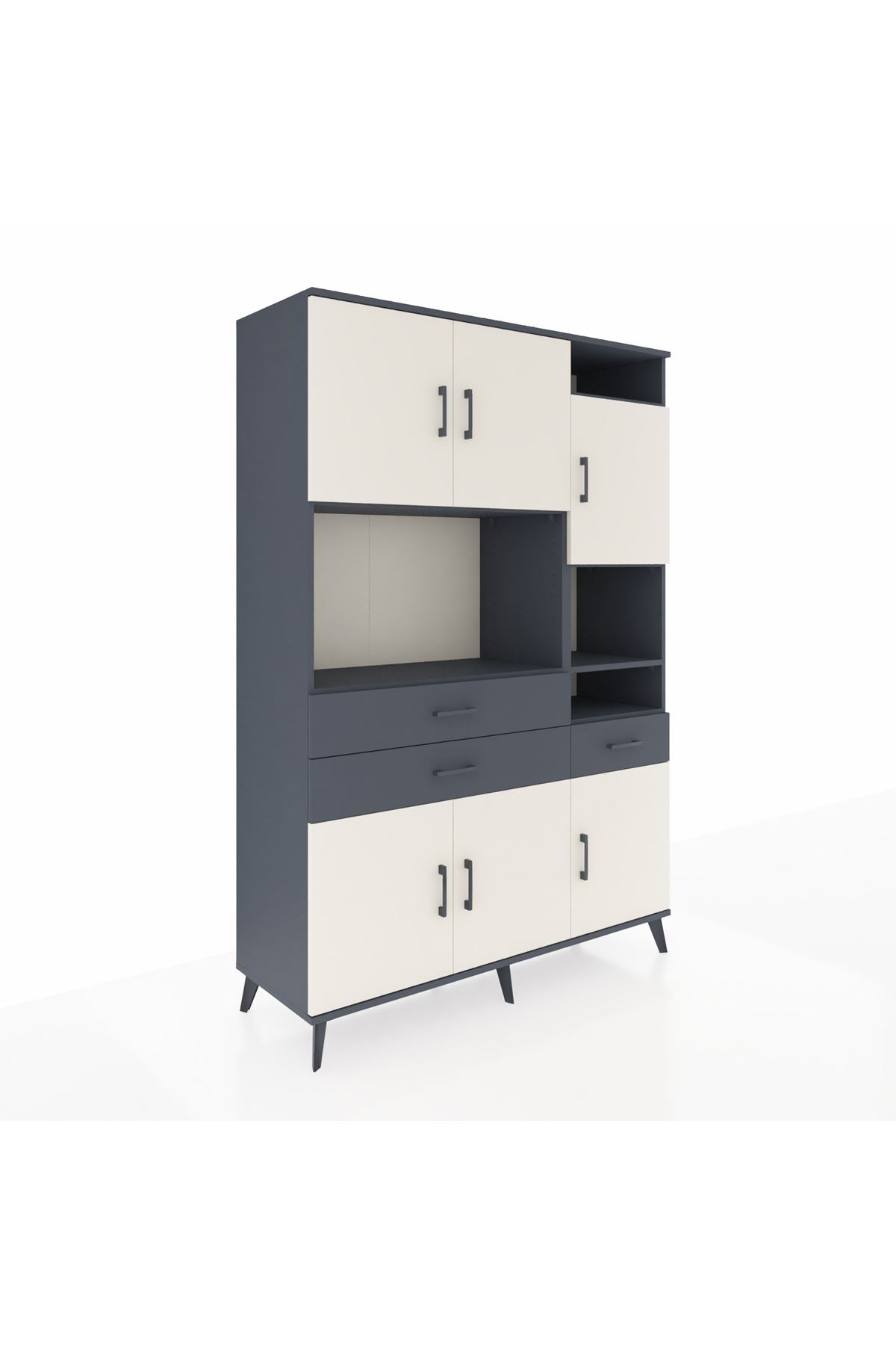 Hyperion Dolap 10 Raflı 3 Çekmeceli 6 Kapaklı 132x44x195 Antrasit-Aytaşı/Antrasit