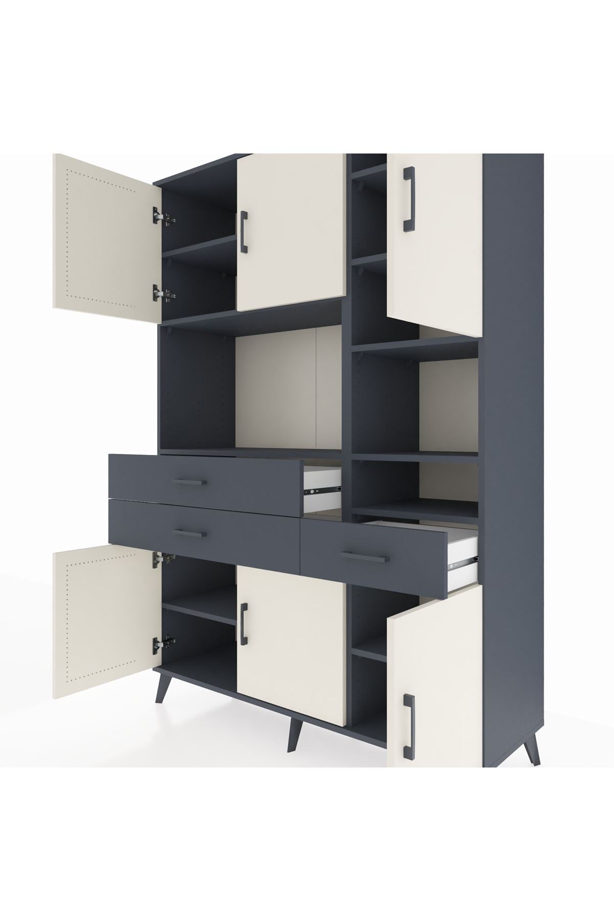 Hyperion Dolap 10 Raflı 3 Çekmeceli 6 Kapaklı 132x44x195 Antrasit-Aytaşı/Antrasit