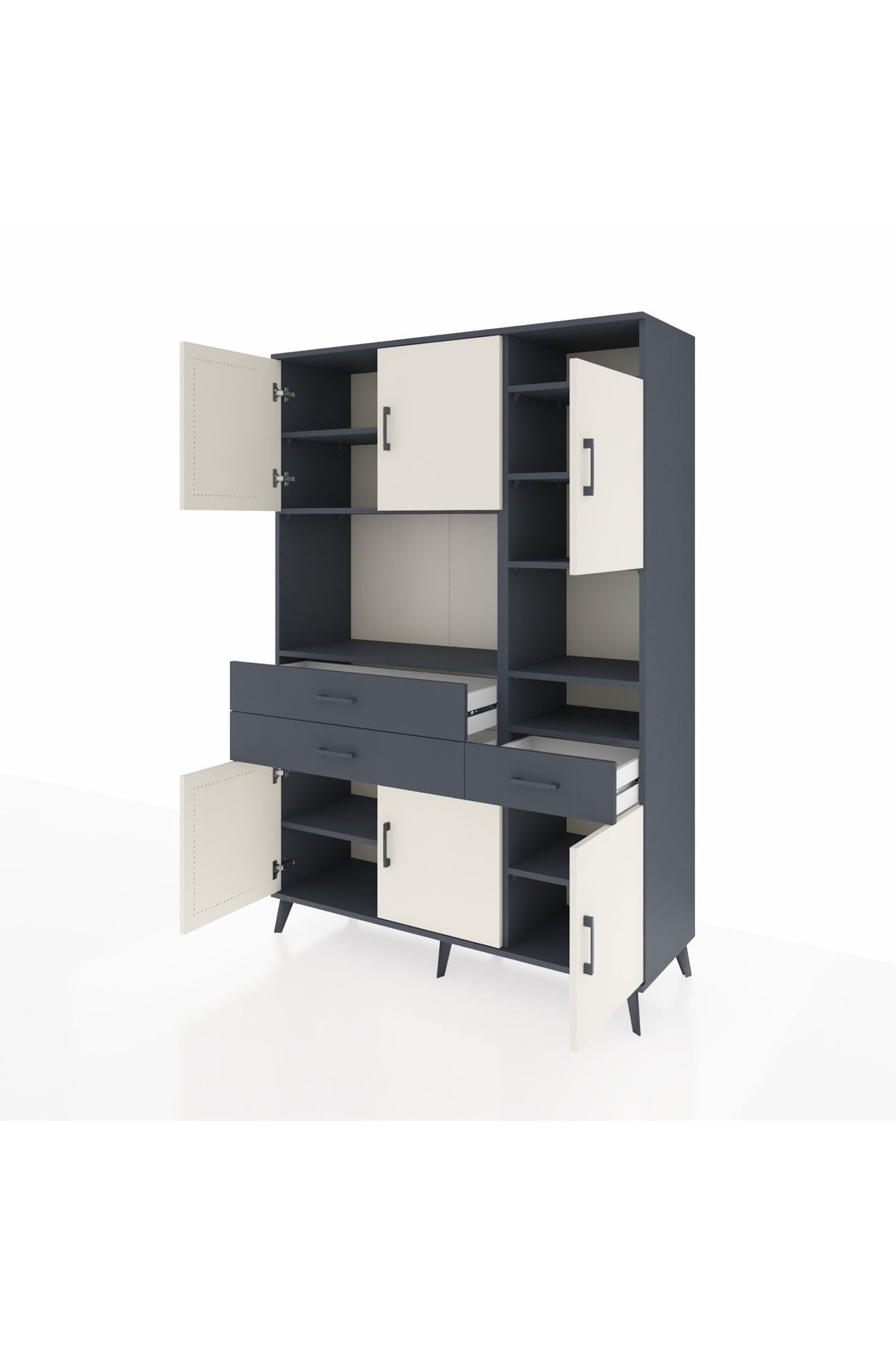 Hyperion Dolap 10 Raflı 3 Çekmeceli 6 Kapaklı 132x44x195 Antrasit-Aytaşı/Antrasit