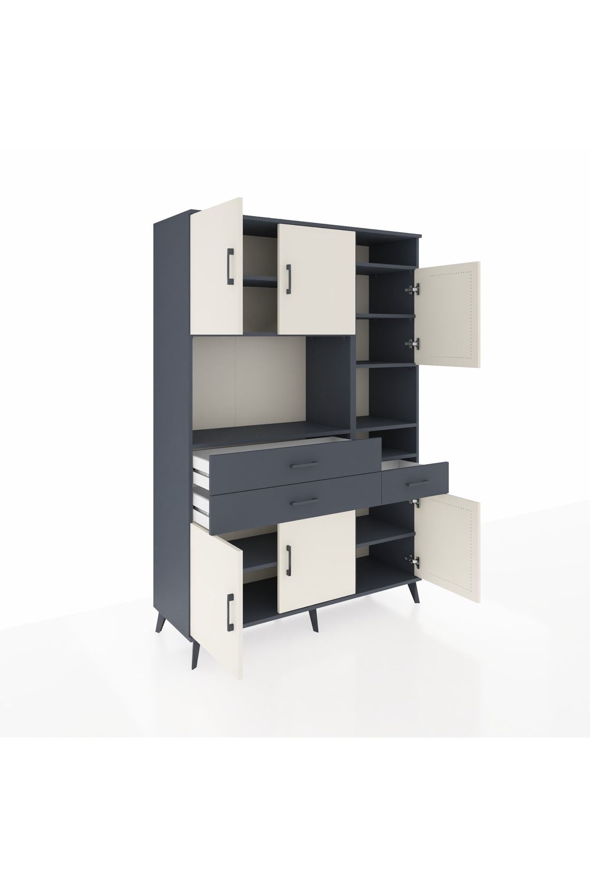 Hyperion Dolap 10 Raflı 3 Çekmeceli 6 Kapaklı 132x44x195 Antrasit-Aytaşı/Antrasit