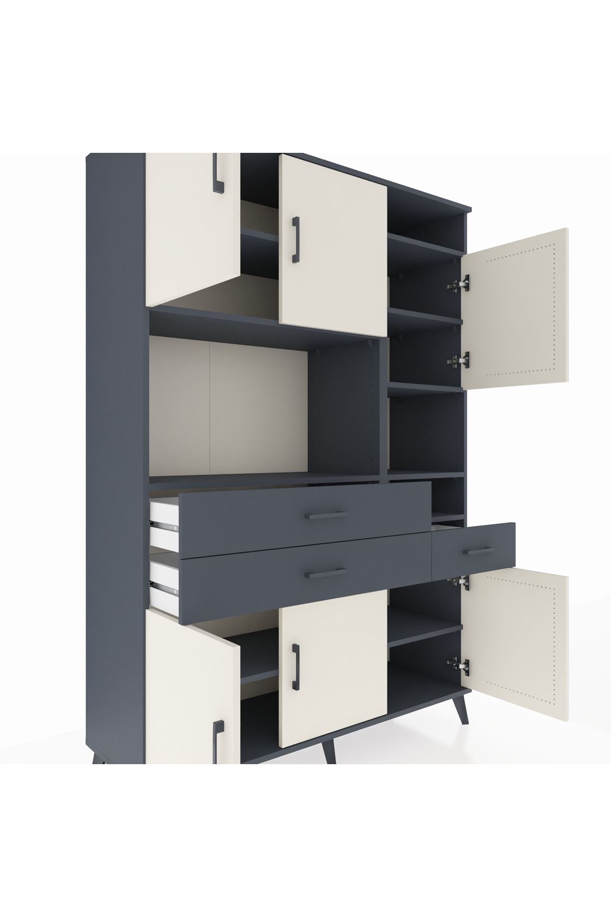 Hyperion Dolap 10 Raflı 3 Çekmeceli 6 Kapaklı 132x44x195 Antrasit-Aytaşı/Antrasit