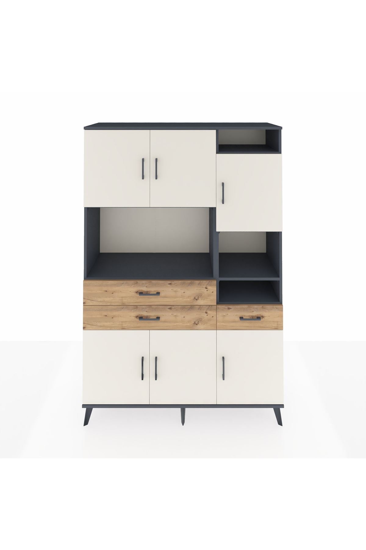 Hyperion Dolap 10 Raflı 3 Çekmeceli 6 Kapaklı 132x44x195 Antrasit-Aytaşı/Çam