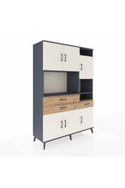 Hyperion Dolap 10 Raflı 3 Çekmeceli 6 Kapaklı 132x44x195 Antrasit-Aytaşı/Çam