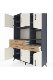 Hyperion Dolap 10 Raflı 3 Çekmeceli 6 Kapaklı 132x44x195 Antrasit-Aytaşı/Çam