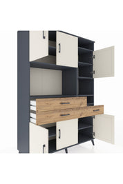 Hyperion Dolap 10 Raflı 3 Çekmeceli 6 Kapaklı 132x44x195 Antrasit-Aytaşı/Çam