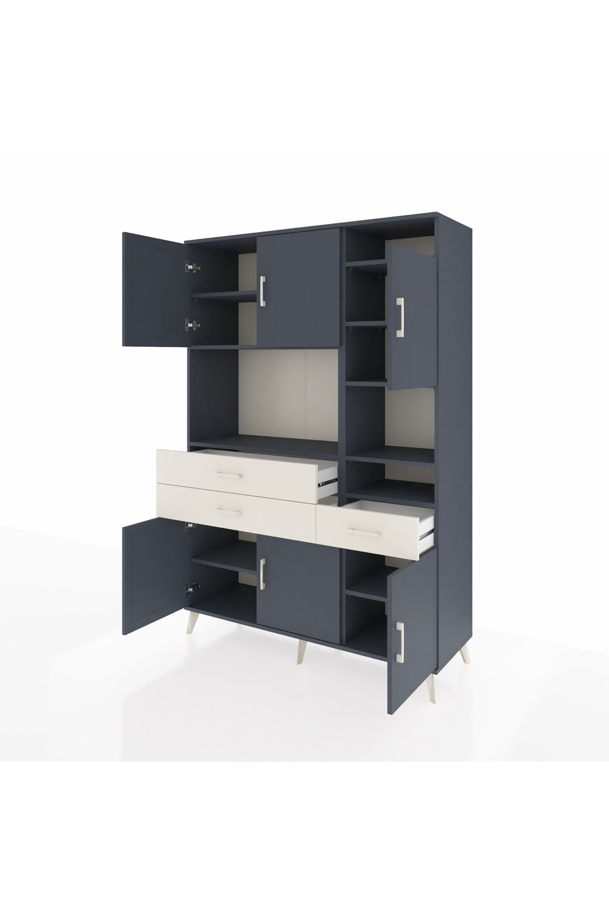 Hyperion Dolap 10 Raflı 3 Çekmeceli 6 Kapaklı 132x44x195 Antrasit-Antrasit/Aytaşı