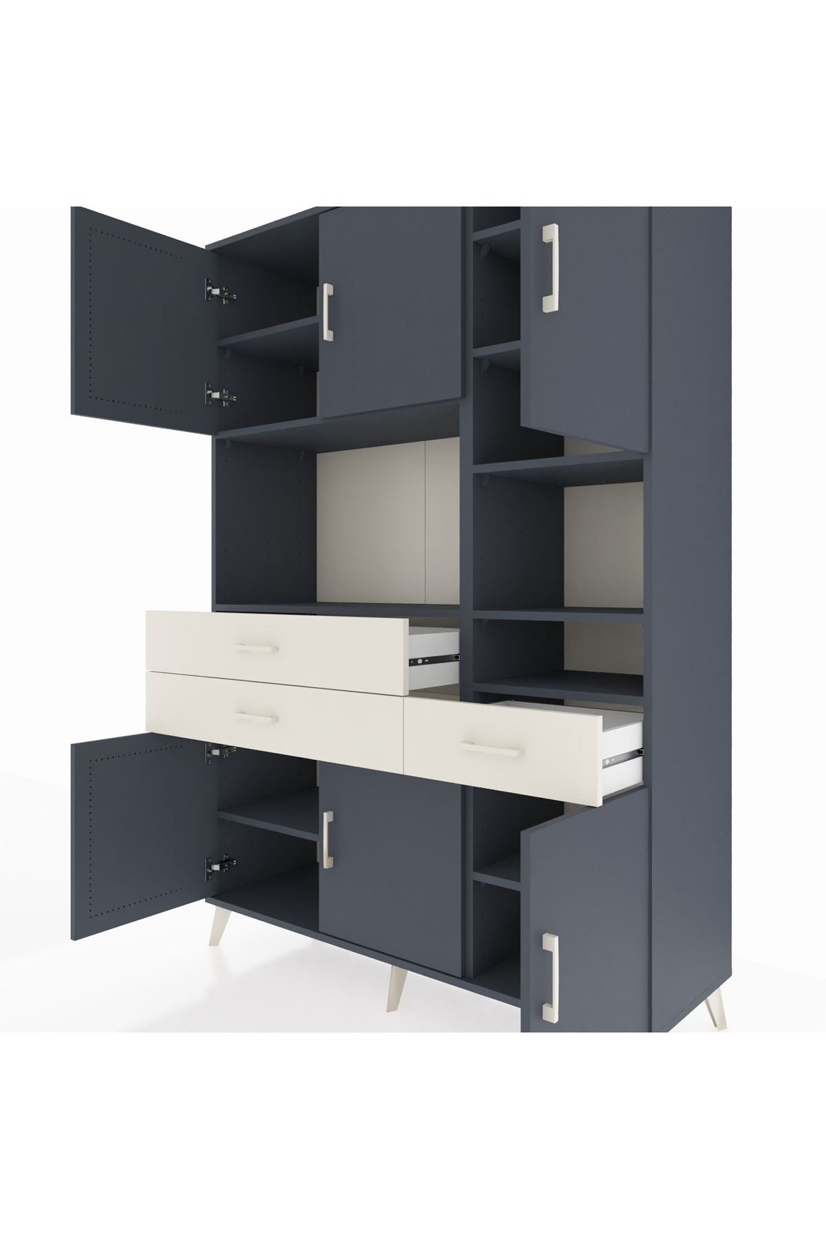 Hyperion Dolap 10 Raflı 3 Çekmeceli 6 Kapaklı 132x44x195 Antrasit-Antrasit/Aytaşı