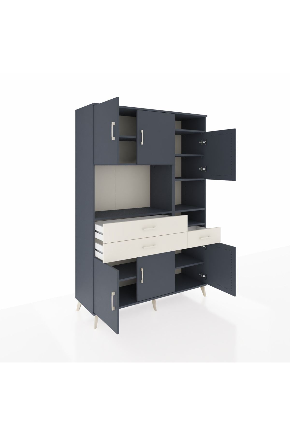 Hyperion Dolap 10 Raflı 3 Çekmeceli 6 Kapaklı 132x44x195 Antrasit-Antrasit/Aytaşı