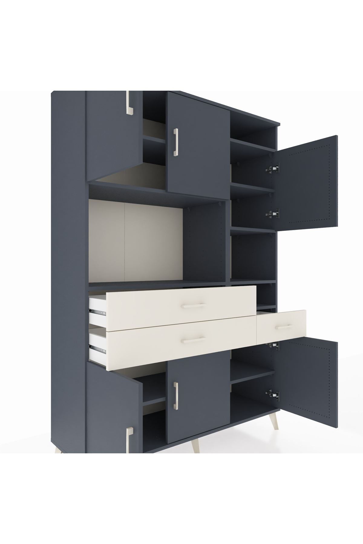 Hyperion Dolap 10 Raflı 3 Çekmeceli 6 Kapaklı 132x44x195 Antrasit-Antrasit/Aytaşı