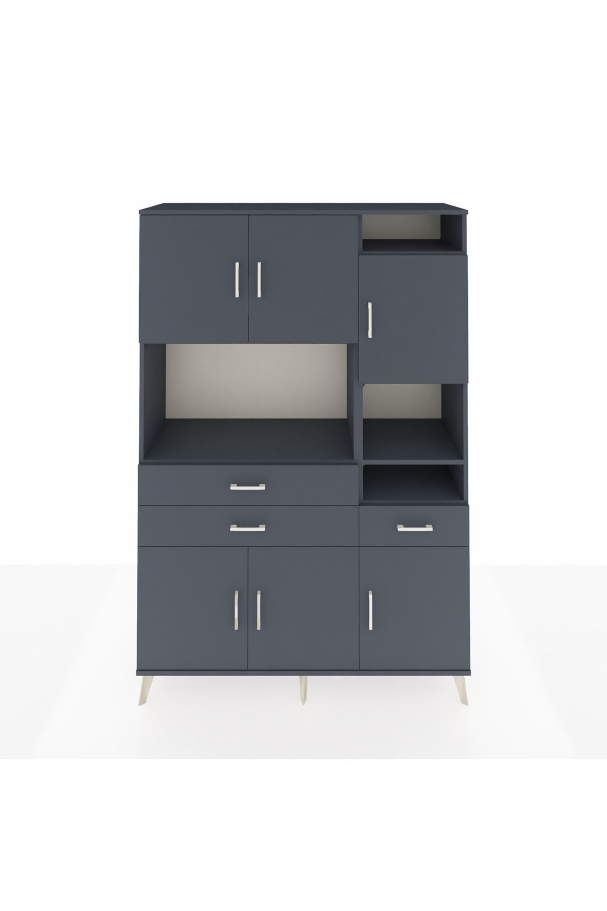 Hyperion Dolap 10 Raflı 3 Çekmeceli 6 Kapaklı 132x44x195 Antrasit-Antrasit/Antrasit