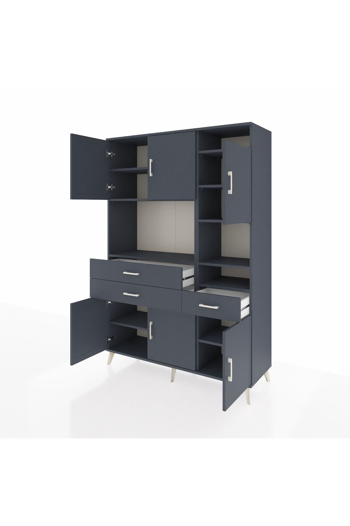 Hyperion Dolap 10 Raflı 3 Çekmeceli 6 Kapaklı 132x44x195 Antrasit-Antrasit/Antrasit