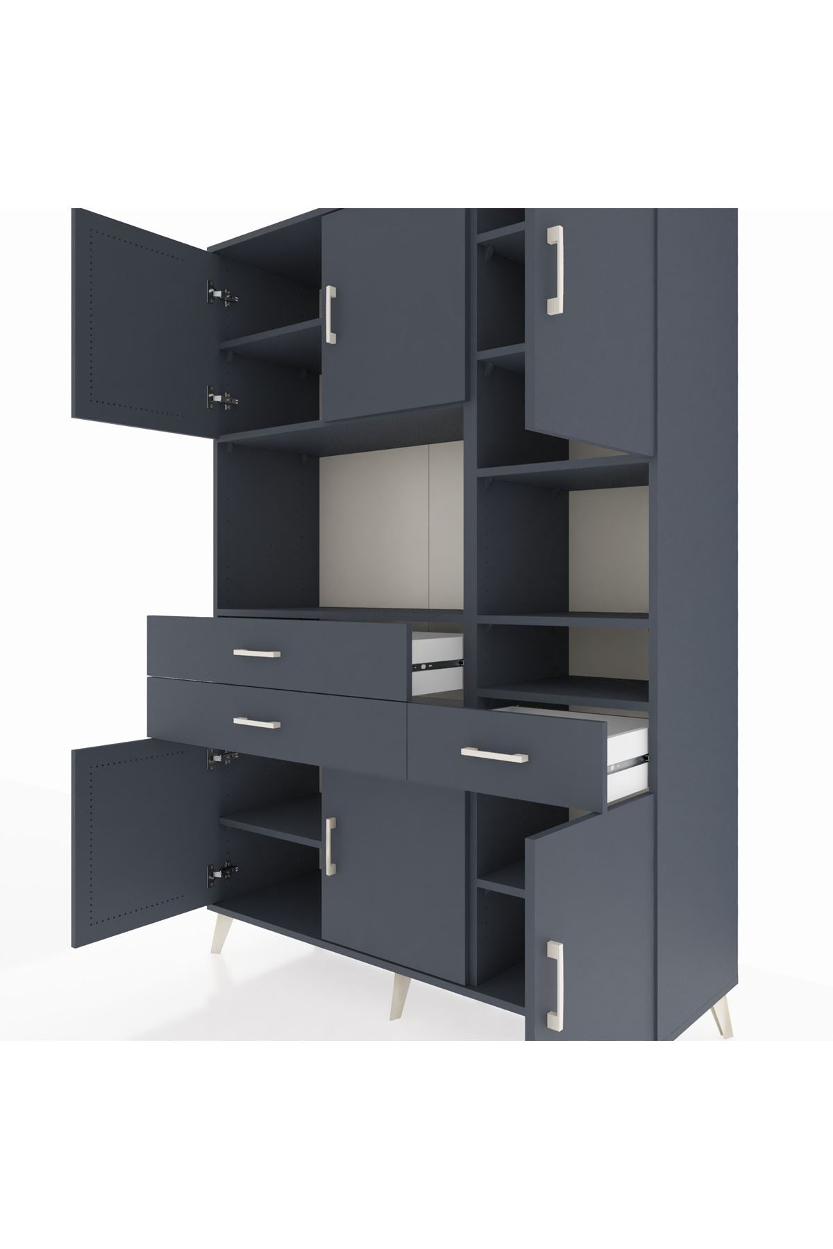 Hyperion Dolap 10 Raflı 3 Çekmeceli 6 Kapaklı 132x44x195 Antrasit-Antrasit/Antrasit