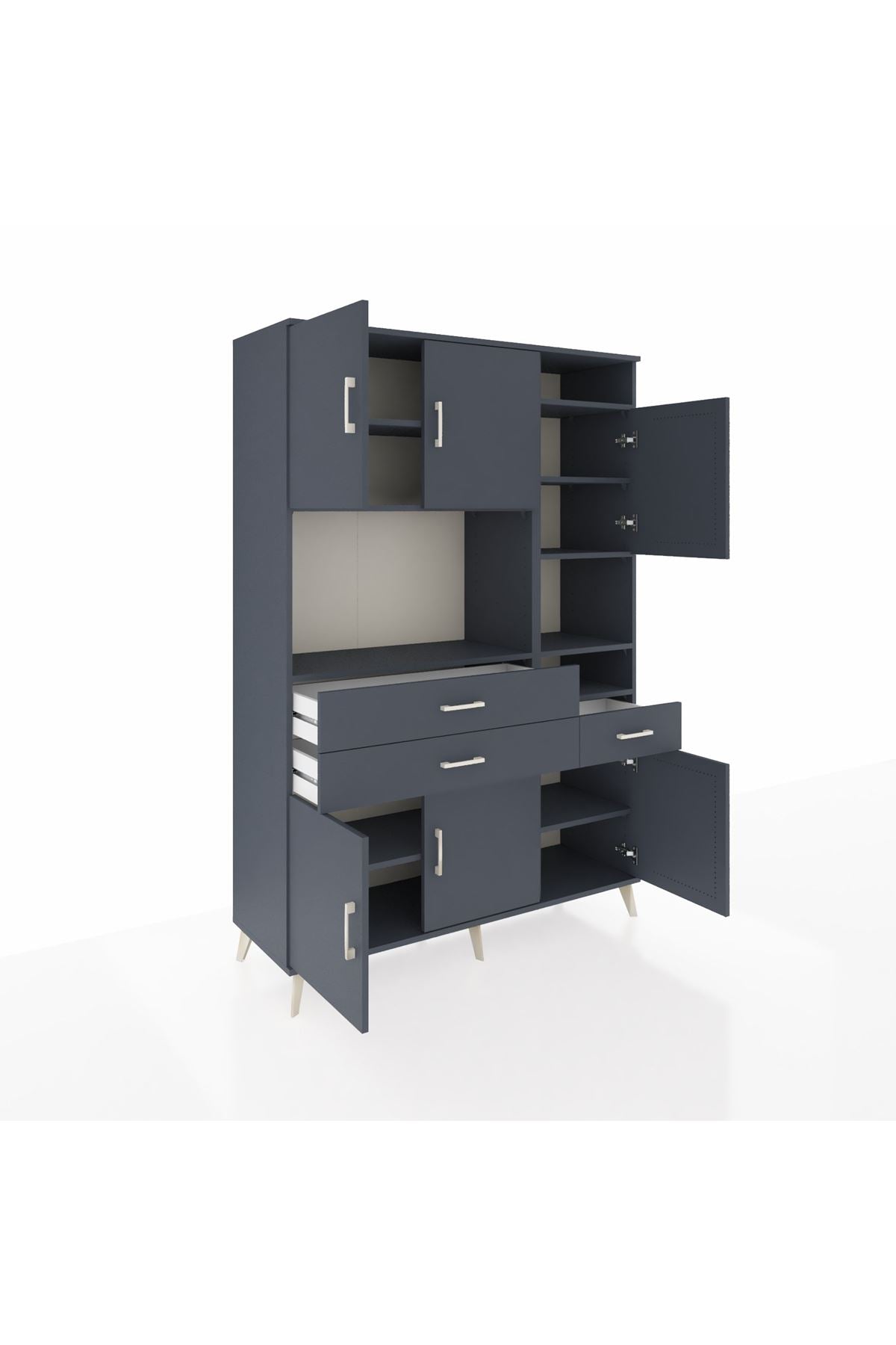 Hyperion Dolap 10 Raflı 3 Çekmeceli 6 Kapaklı 132x44x195 Antrasit-Antrasit/Antrasit