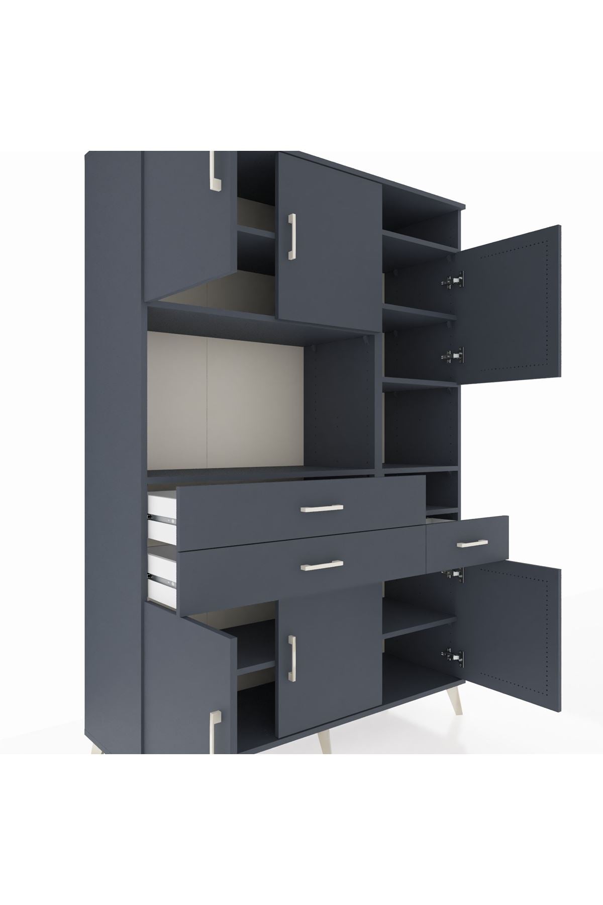 Hyperion Dolap 10 Raflı 3 Çekmeceli 6 Kapaklı 132x44x195 Antrasit-Antrasit/Antrasit