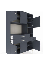 Hyperion Dolap 10 Raflı 3 Çekmeceli 6 Kapaklı 132x44x195 Antrasit-Antrasit/Antrasit