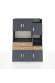 Hyperion Dolap 10 Raflı 3 Çekmeceli 6 Kapaklı 132x44x195 Antrasit-Antrasit/Çam