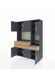 Hyperion Dolap 10 Raflı 3 Çekmeceli 6 Kapaklı 132x44x195 Antrasit-Antrasit/Çam