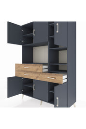 Hyperion Dolap 10 Raflı 3 Çekmeceli 6 Kapaklı 132x44x195 Antrasit-Antrasit/Çam