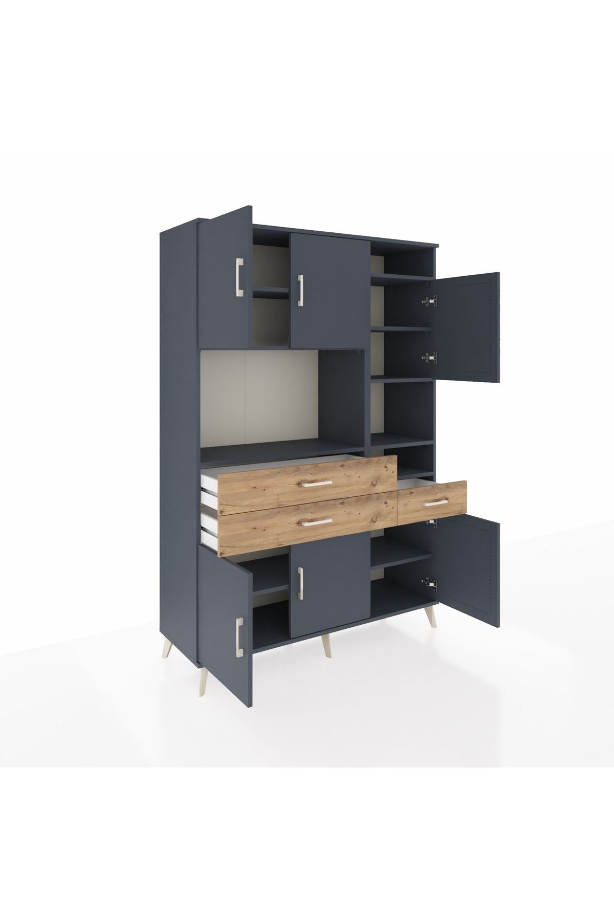 Hyperion Dolap 10 Raflı 3 Çekmeceli 6 Kapaklı 132x44x195 Antrasit-Antrasit/Çam