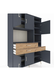 Hyperion Dolap 10 Raflı 3 Çekmeceli 6 Kapaklı 132x44x195 Antrasit-Antrasit/Çam