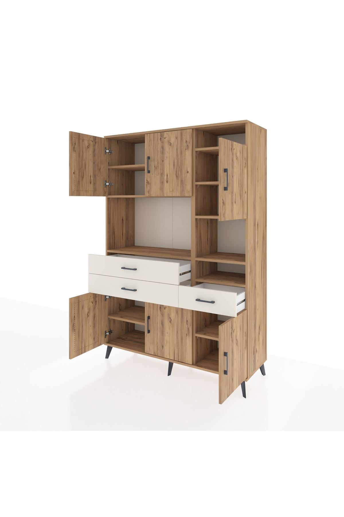 Hyperion Dolap 10 Raflı 3 Çekmeceli 6 Kapaklı 132x44x195 Çam-Çam/Aytaşı