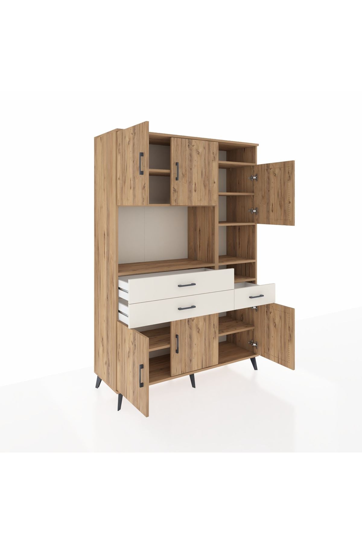 Hyperion Dolap 10 Raflı 3 Çekmeceli 6 Kapaklı 132x44x195 Çam-Çam/Aytaşı