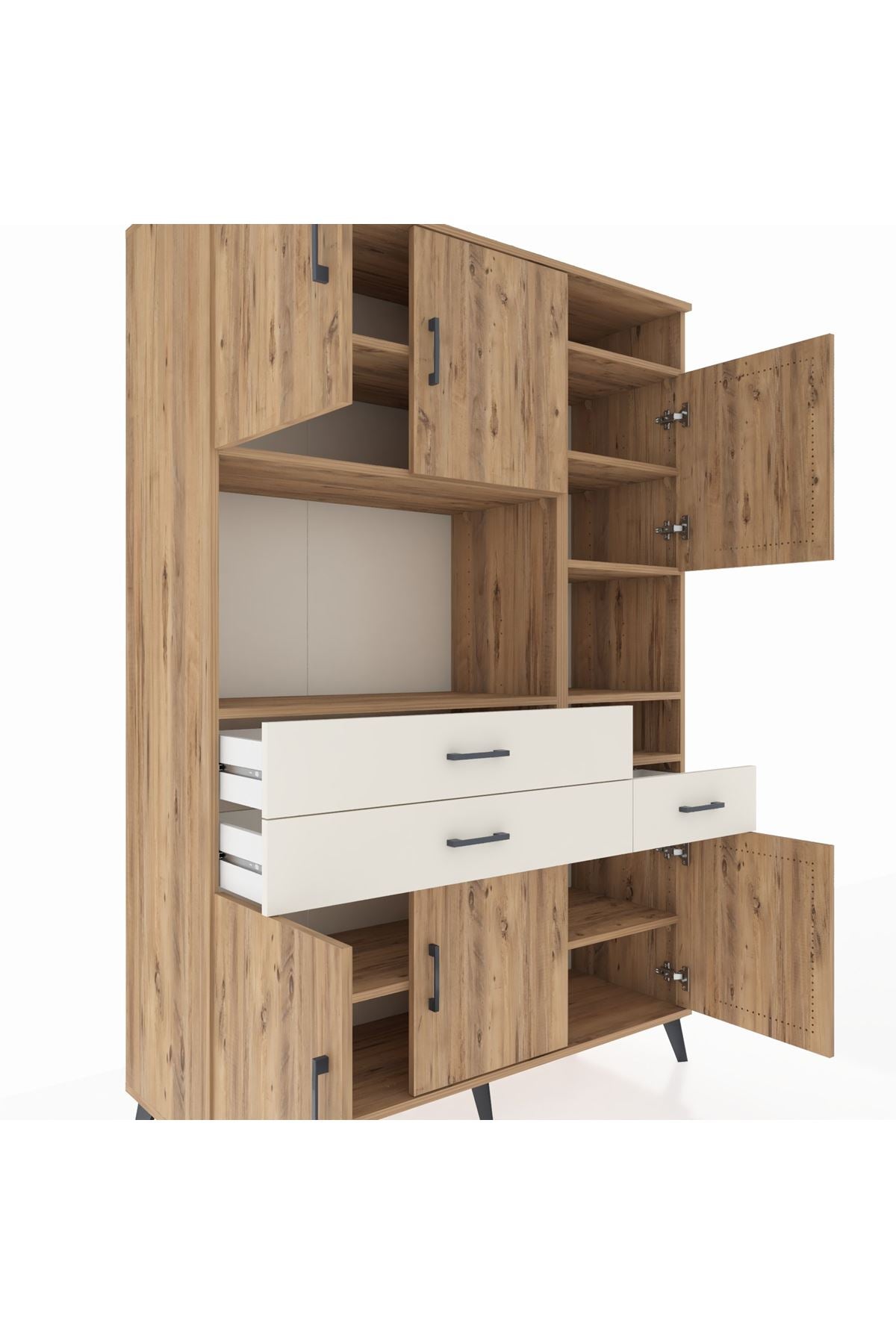 Hyperion Dolap 10 Raflı 3 Çekmeceli 6 Kapaklı 132x44x195 Çam-Çam/Aytaşı