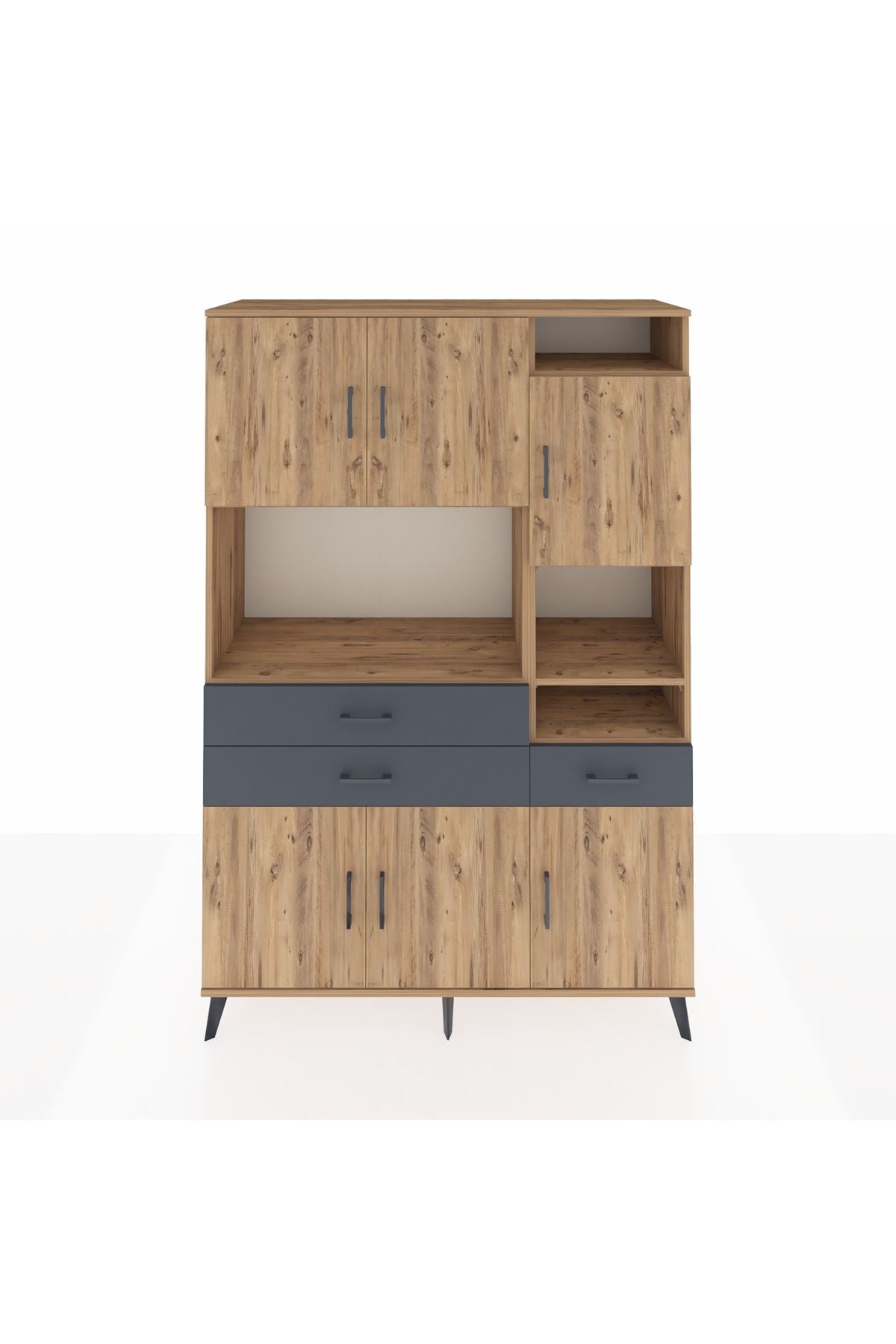 Hyperion Dolap 10 Raflı 3 Çekmeceli 6 Kapaklı 132x44x195 Çam-Çam/Antrasit