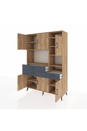 Hyperion Dolap 10 Raflı 3 Çekmeceli 6 Kapaklı 132x44x195 Çam-Çam/Antrasit