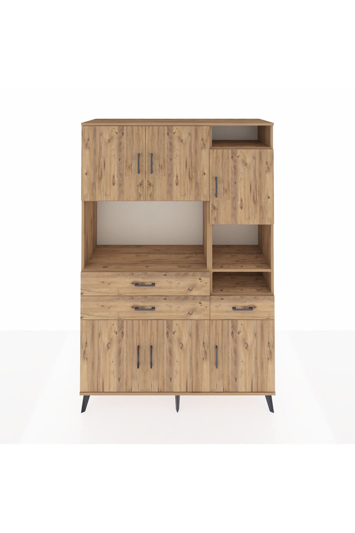 Hyperion Dolap 10 Raflı 3 Çekmeceli 6 Kapaklı 132x44x195 Çam-Çam/Çam