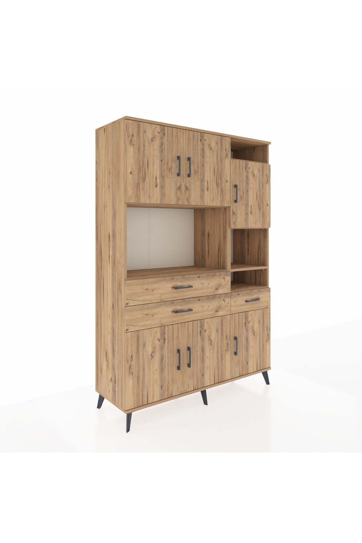 Hyperion Dolap 10 Raflı 3 Çekmeceli 6 Kapaklı 132x44x195 Çam-Çam/Çam