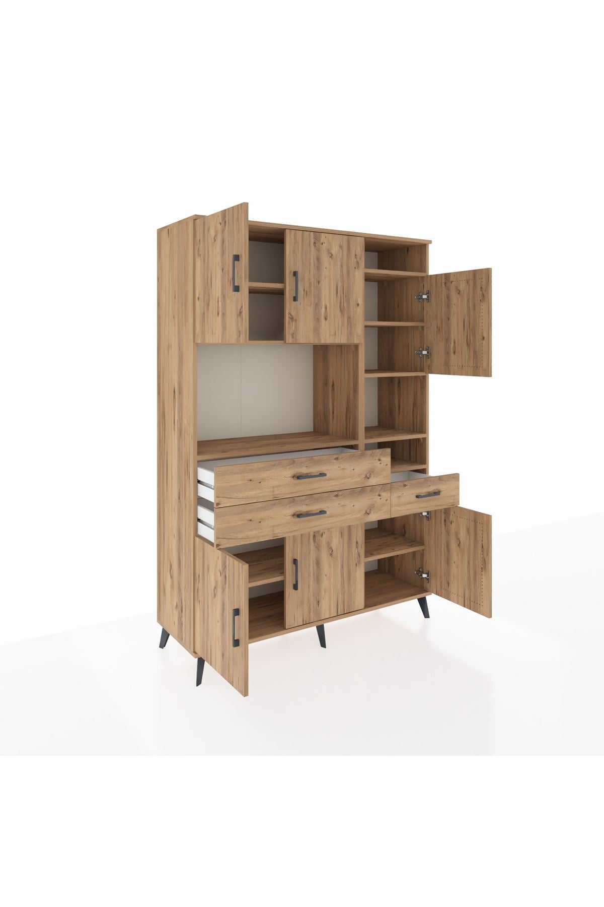 Hyperion Dolap 10 Raflı 3 Çekmeceli 6 Kapaklı 132x44x195 Çam-Çam/Çam