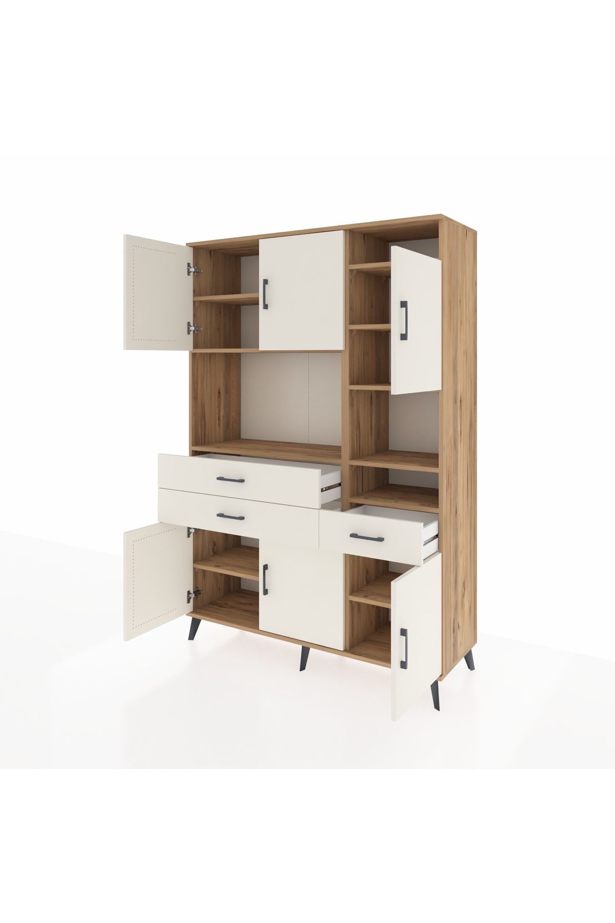 Hyperion Dolap 10 Raflı 3 Çekmeceli 6 Kapaklı 132x44x195 Çam-Aytaşı/Aytaşı