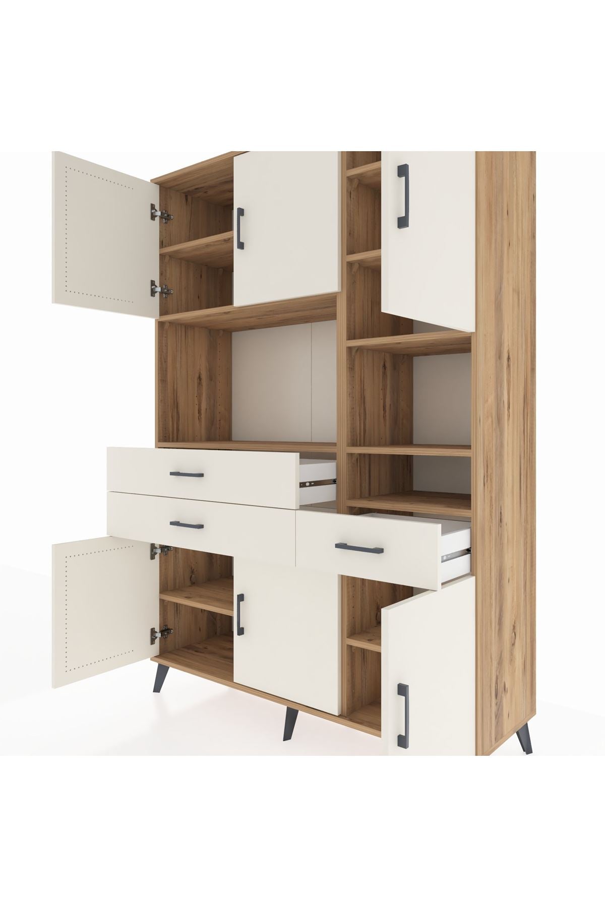 Hyperion Dolap 10 Raflı 3 Çekmeceli 6 Kapaklı 132x44x195 Çam-Aytaşı/Aytaşı