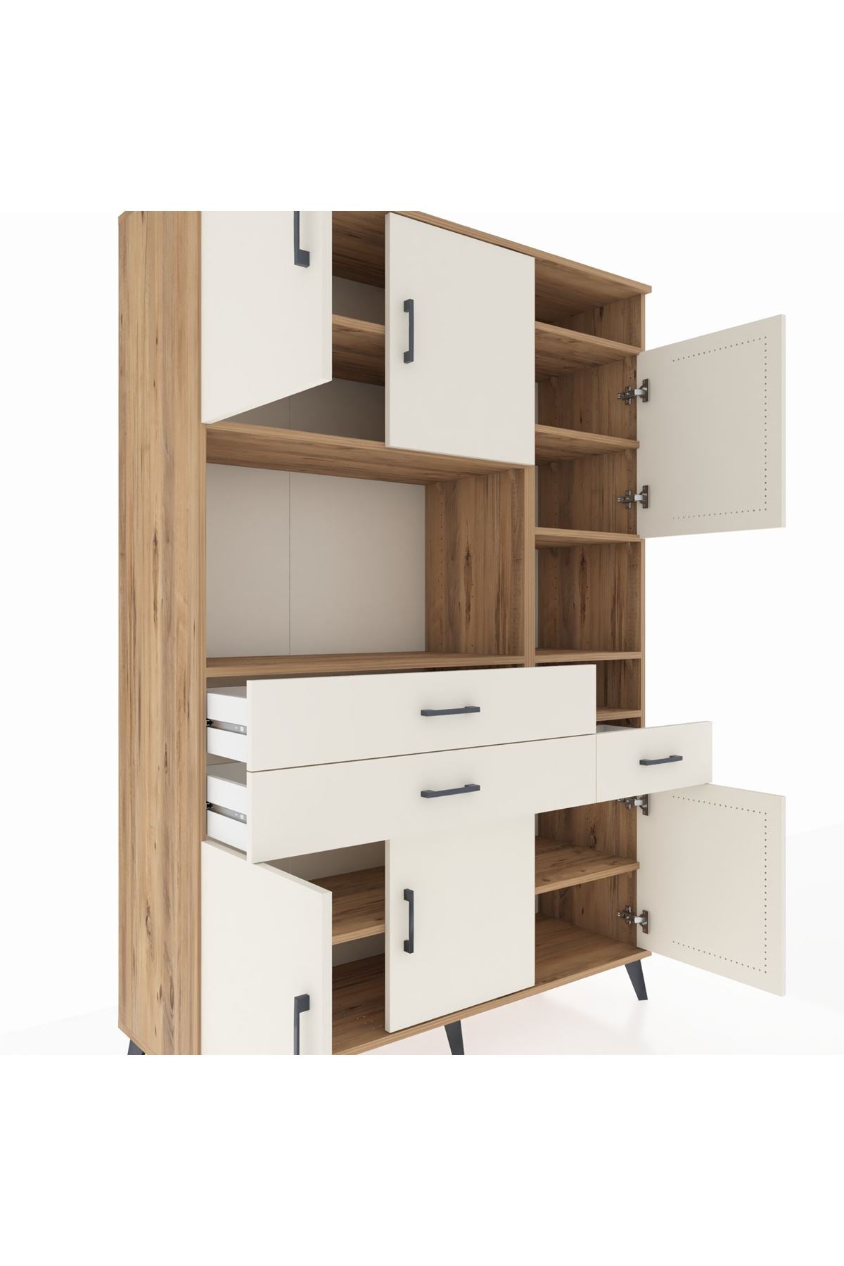 Hyperion Dolap 10 Raflı 3 Çekmeceli 6 Kapaklı 132x44x195 Çam-Aytaşı/Aytaşı