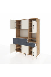 Hyperion Dolap 10 Raflı 3 Çekmeceli 6 Kapaklı 132x44x195 Çam-Aytaşı/Antrasit