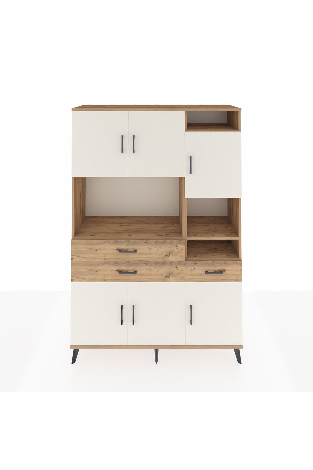 Hyperion Dolap 10 Raflı 3 Çekmeceli 6 Kapaklı 132x44x195 Çam-Aytaşı/Çam