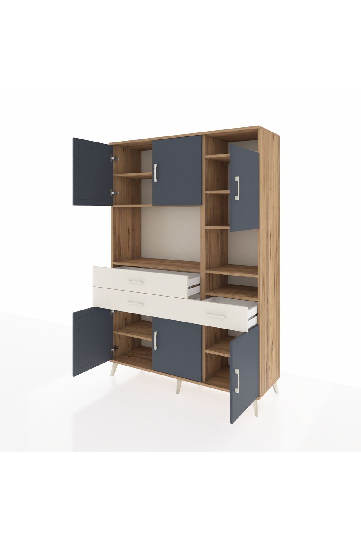 Hyperion Dolap 10 Raflı 3 Çekmeceli 6 Kapaklı 132x44x195 Çam-Antrasit/Aytaşı