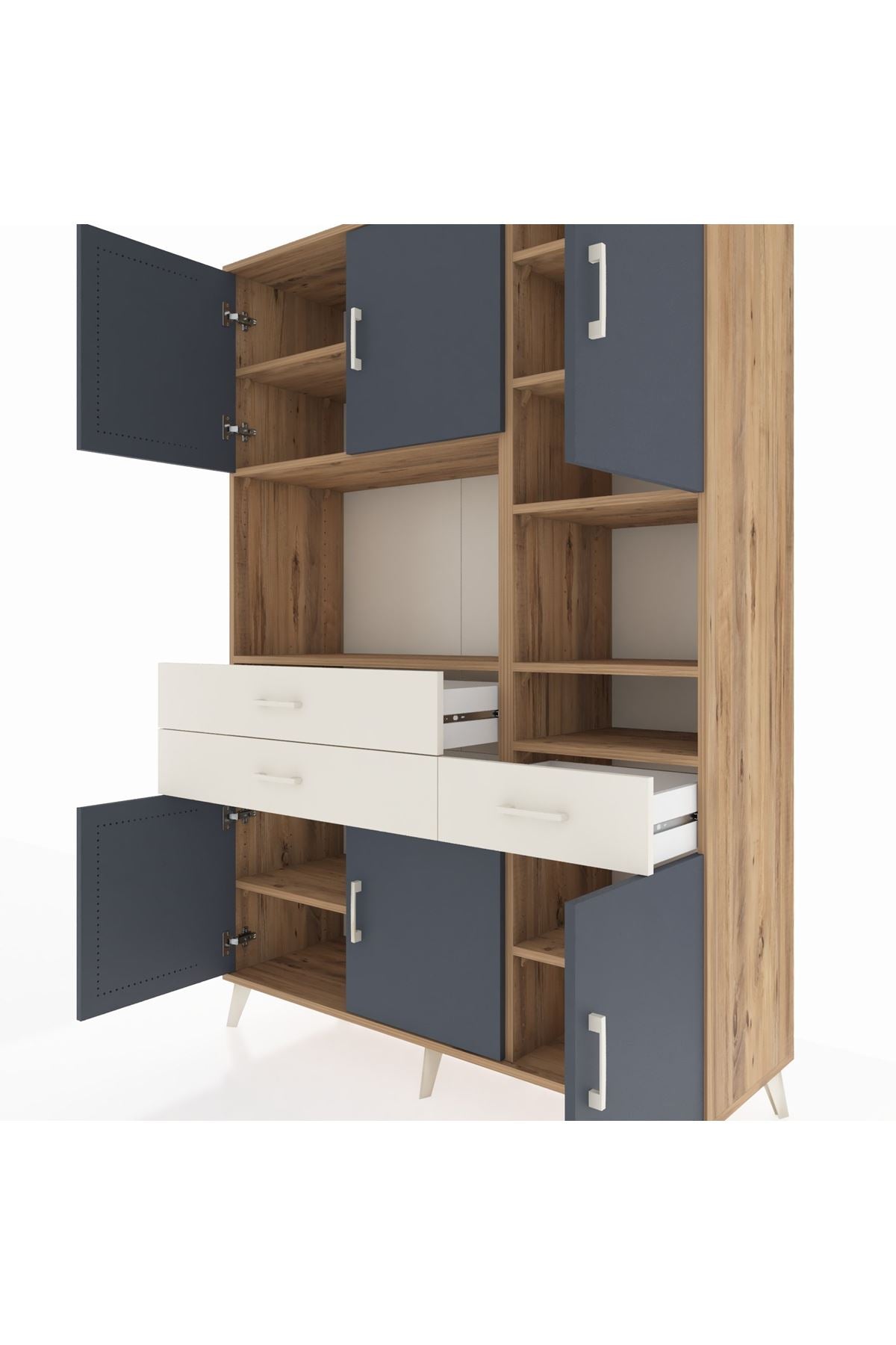 Hyperion Dolap 10 Raflı 3 Çekmeceli 6 Kapaklı 132x44x195 Çam-Antrasit/Aytaşı