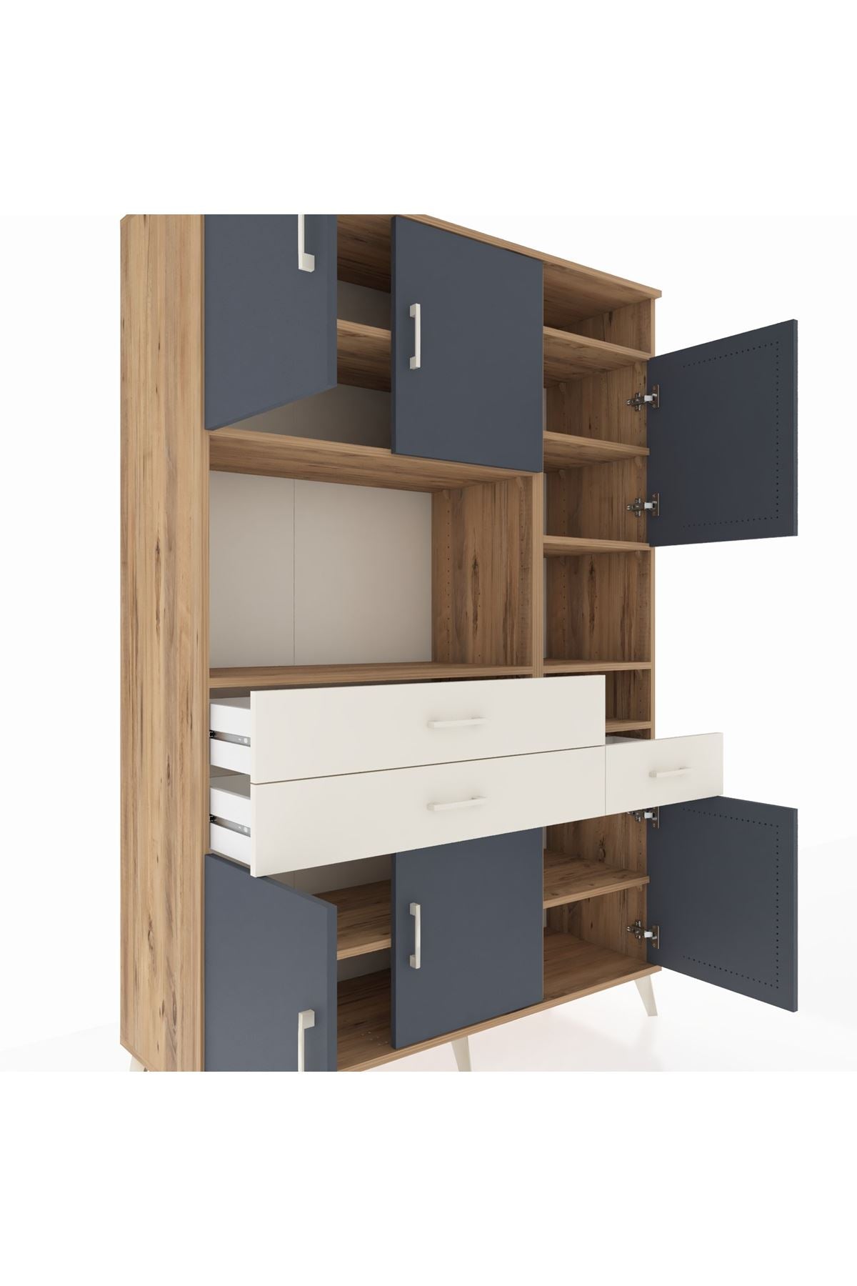 Hyperion Dolap 10 Raflı 3 Çekmeceli 6 Kapaklı 132x44x195 Çam-Antrasit/Aytaşı