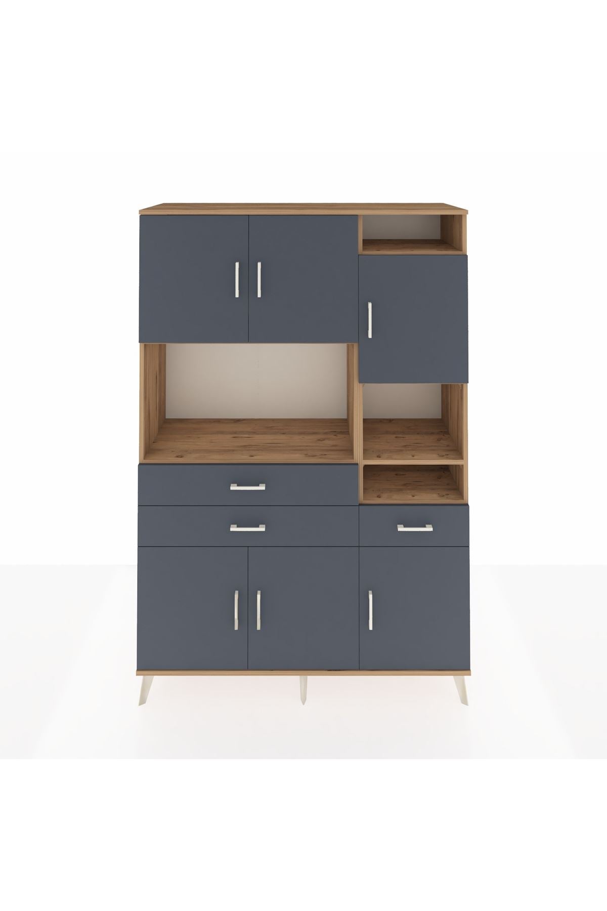 Hyperion Dolap 10 Raflı 3 Çekmeceli 6 Kapaklı 132x44x195 Çam-Antrasit/Antrasit