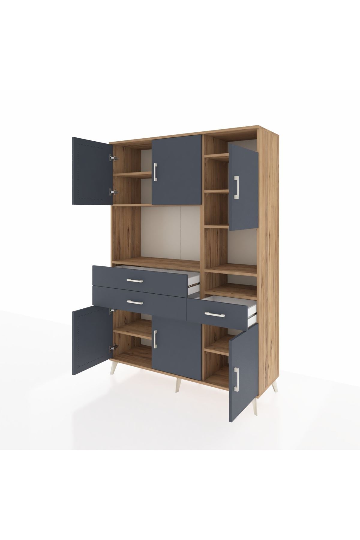 Hyperion Dolap 10 Raflı 3 Çekmeceli 6 Kapaklı 132x44x195 Çam-Antrasit/Antrasit