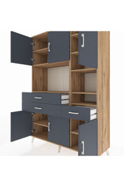 Hyperion Dolap 10 Raflı 3 Çekmeceli 6 Kapaklı 132x44x195 Çam-Antrasit/Antrasit