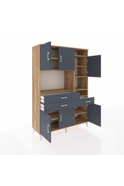 Hyperion Dolap 10 Raflı 3 Çekmeceli 6 Kapaklı 132x44x195 Çam-Antrasit/Antrasit